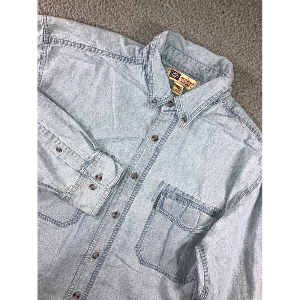 Vintage Denim Shirt Women XL Light Wash Button Up Workwear Chore Western Utility